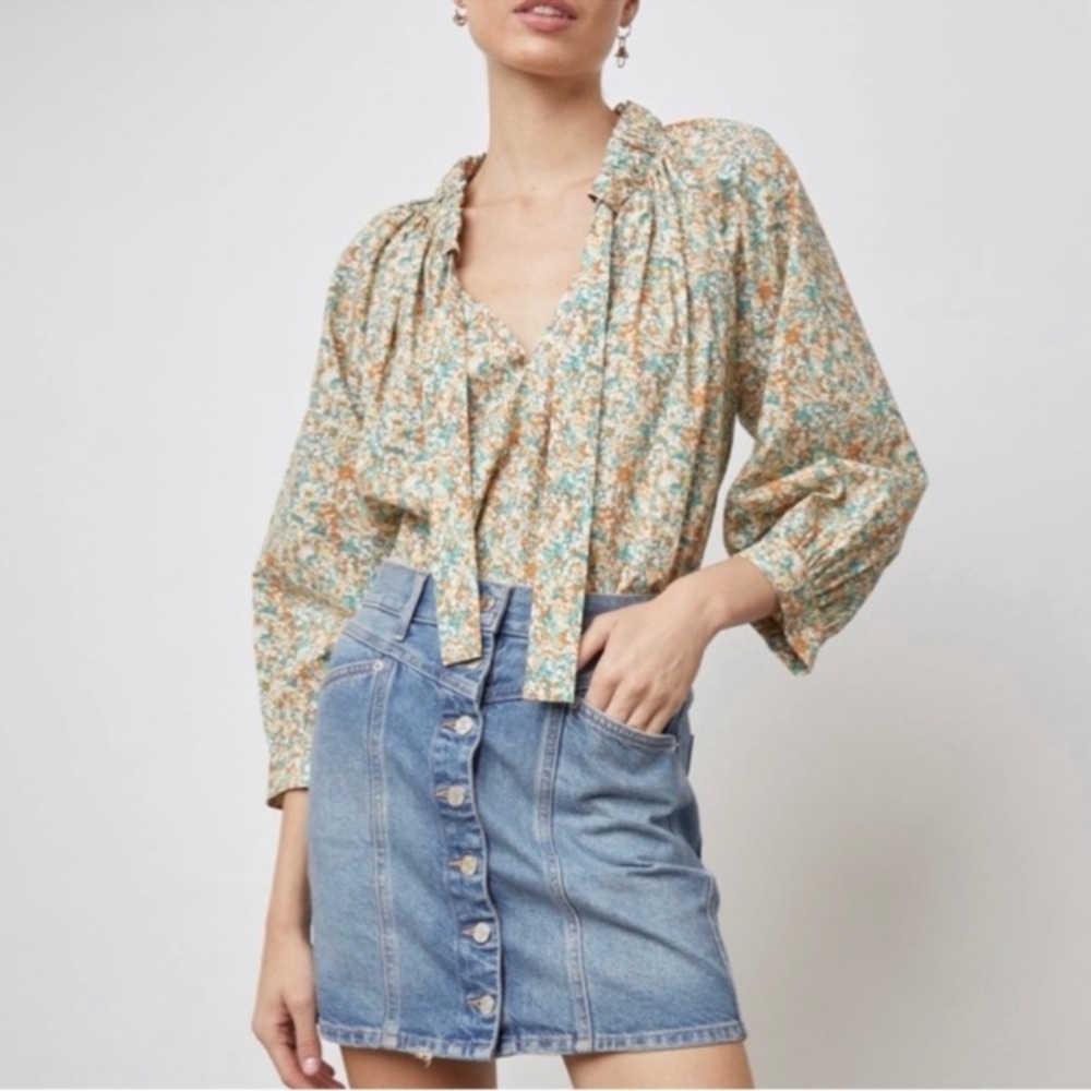 Rails Amal long sleeve floral tie front blouse, size small, cotton